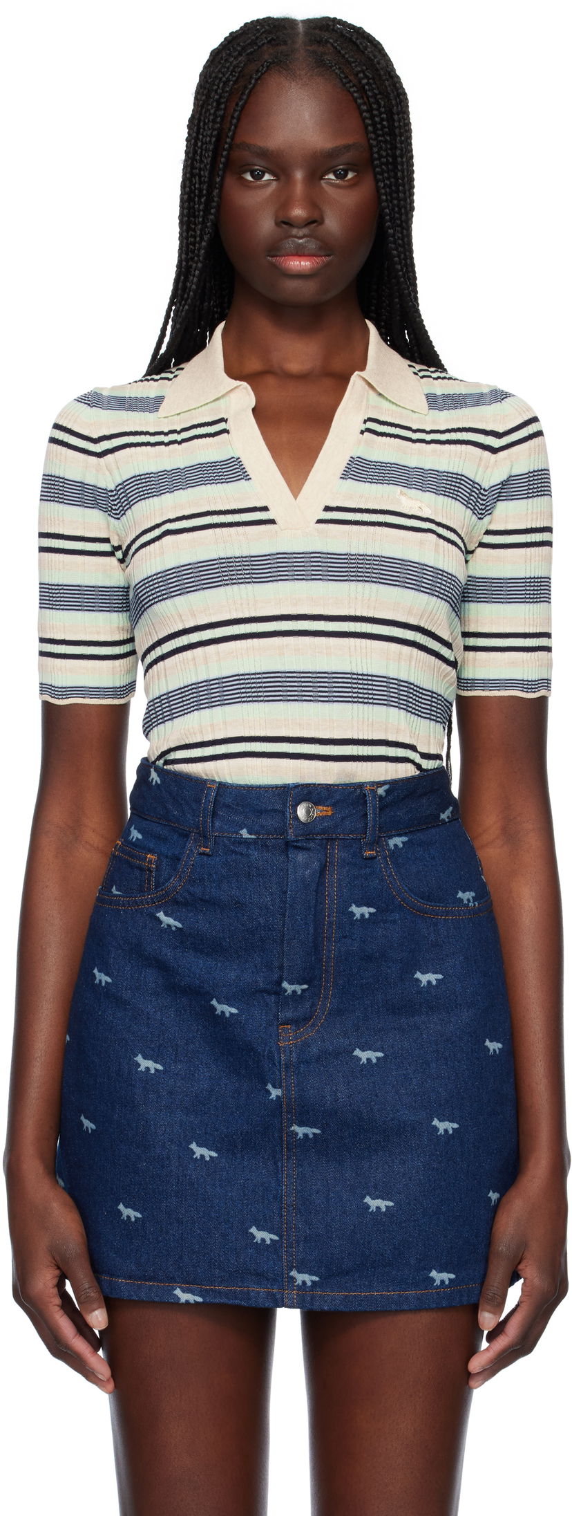 Сорочка поло MAISON KITSUNÉ Maison Kitsuné Fine Rib Striped Polo Різнокольоровий | OW00203KT1122