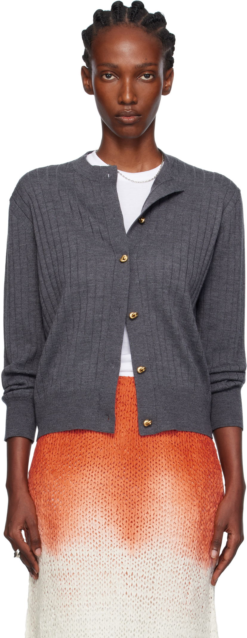 Cветр Bottega Veneta Bottega Veneta Wool Rib Knit Cardigan Сірий | 835337 V5L70