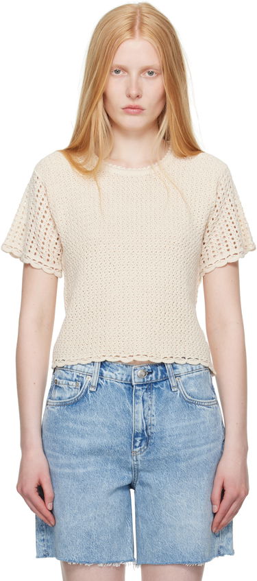 Футболка rag & bone rag & bone Khloe Open Knit Short Sleeve T-shirt бежевий | WAS25P016BR16, 0
