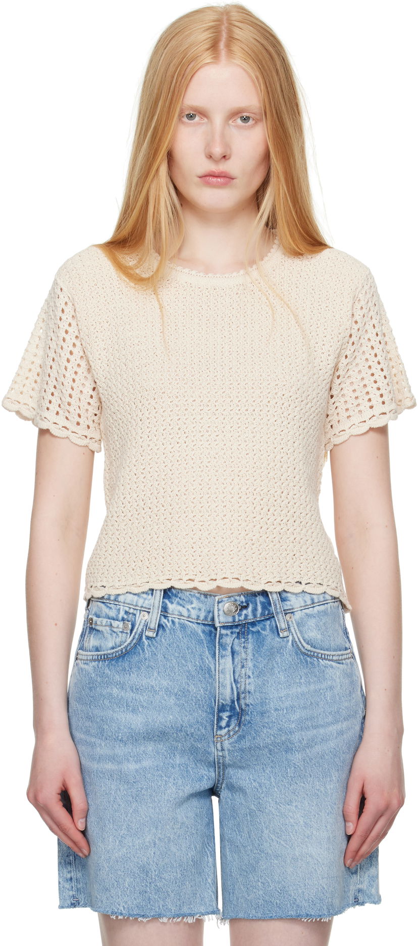 Футболка rag & bone rag & bone Khloe Open Knit Short Sleeve T-shirt бежевий | WAS25P016BR16