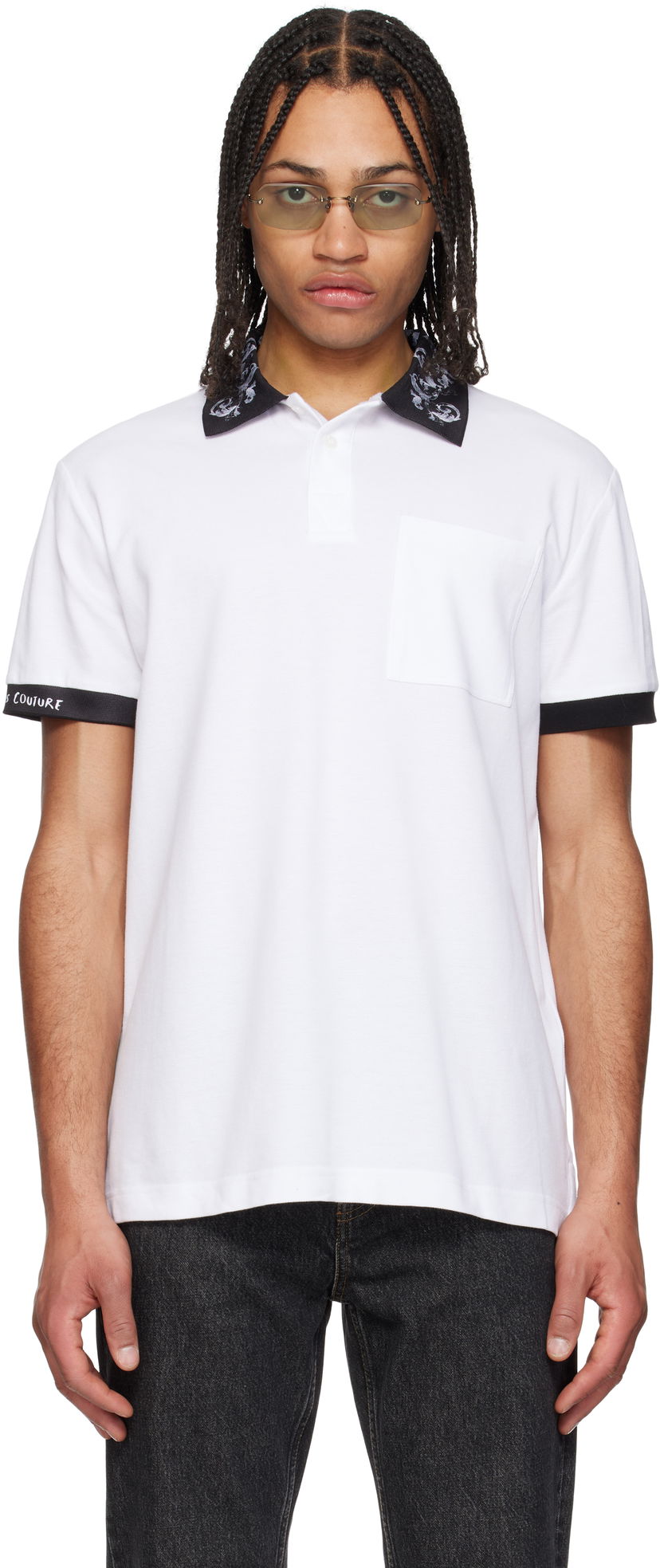 Сорочка поло Versace Versace Jeans Couture Baroque Collar Polo білий | E78GAGT04_ECJ01T
