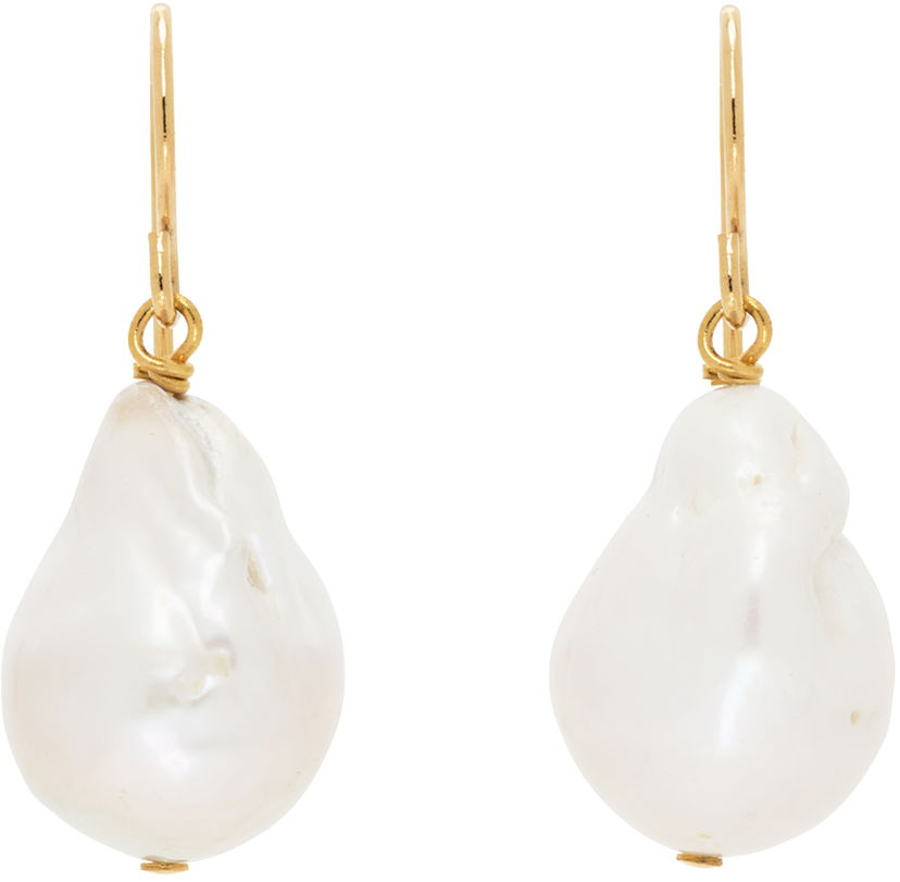 Сережки Jil Sander Pearl Grainy Earrings "Gold & White" білий | J11VG0027_J12016