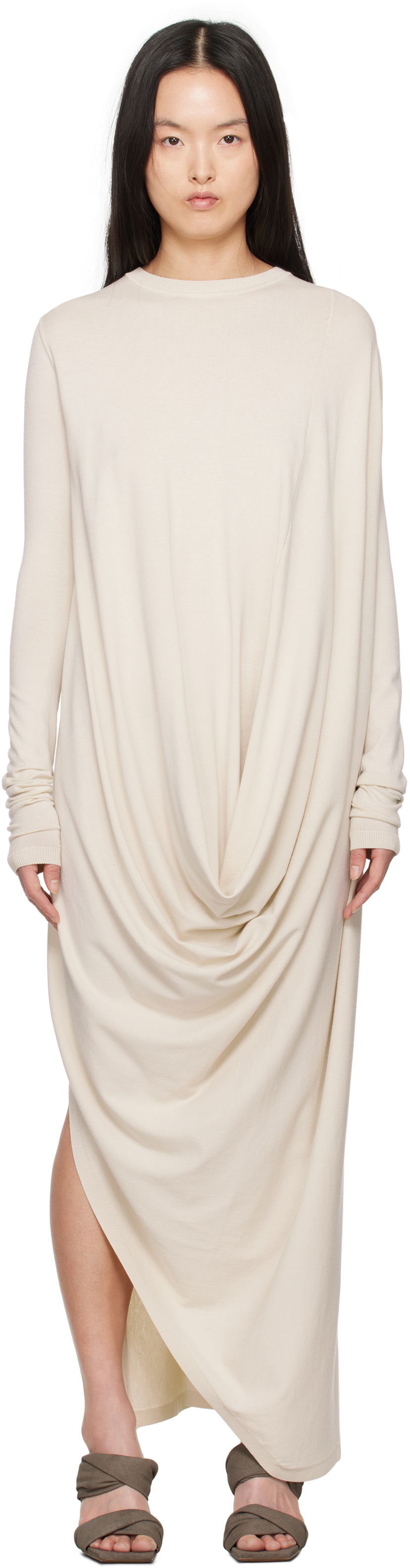плаття Rick Owens Rick Owens Hollywood Twisted Midi Dress бежевий | RP01E7637 VI