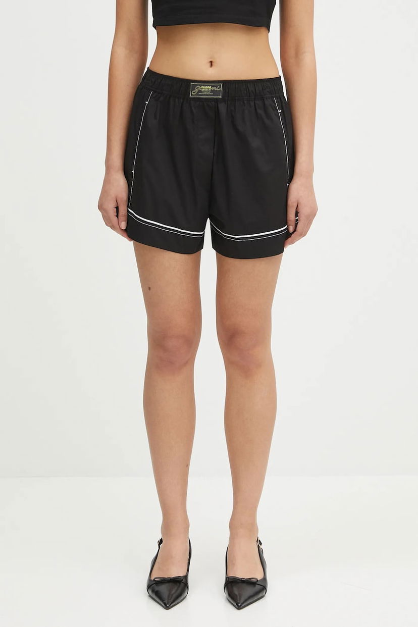 Шорти GANNI GANNI Cotton Poplin Elasticated High-Waist Shorts чорний | W0504