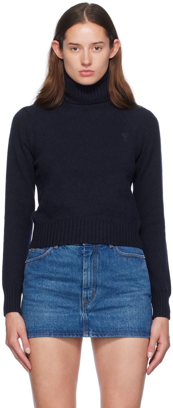 Cветр AMI Paris Navy Cashmere de Cœur Turtleneck чорний | FKS457.005