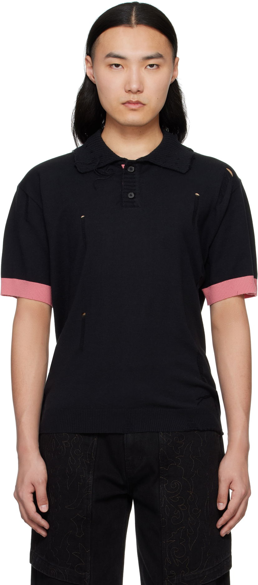 Сорочка поло Andersson Bell Andersson Bell Damaged Knit Polo чорний | atb1243m