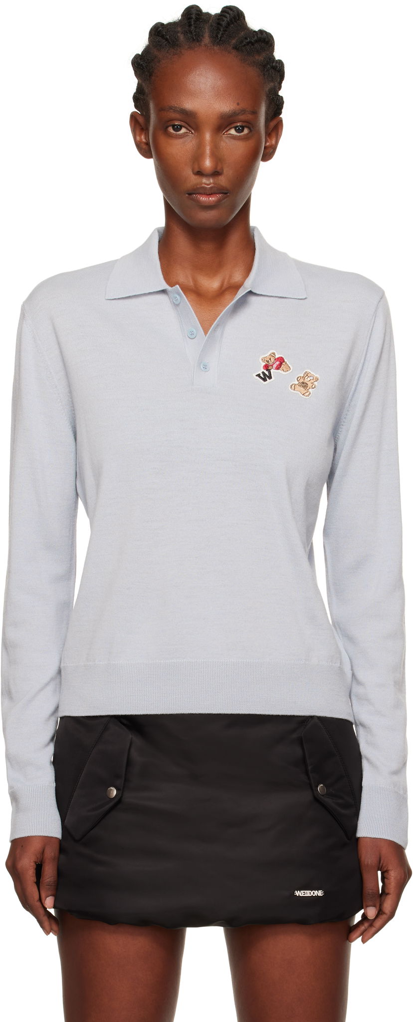 Сорочка поло We11done We11done Double Patched Knit Polo Синій | WD-KT2-25-679-W-GY