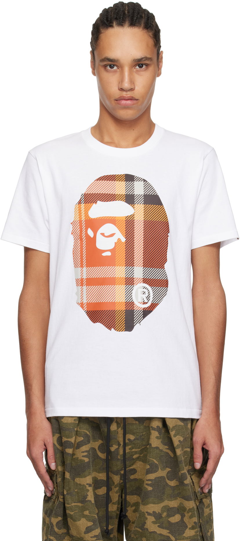 Футболка BAPE A Bathing Ape Check Big Ape Head T-Shirt білий | 001TEK801046M