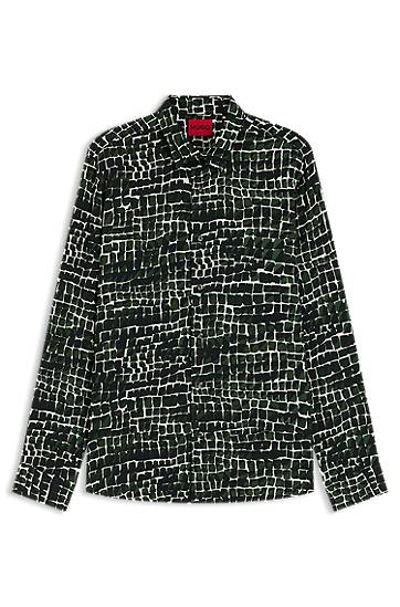 Сорочка BOSS Relaxed-Fit Abstract-Print Poplin Shirt Зелений | 50545358