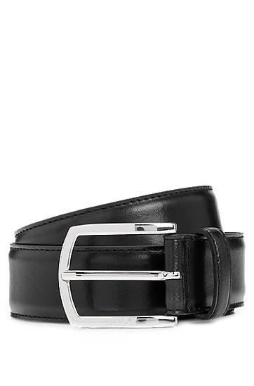 Ремені BOSS Leather Belt with Branded Buckle and Full Lining чорний | 50529626