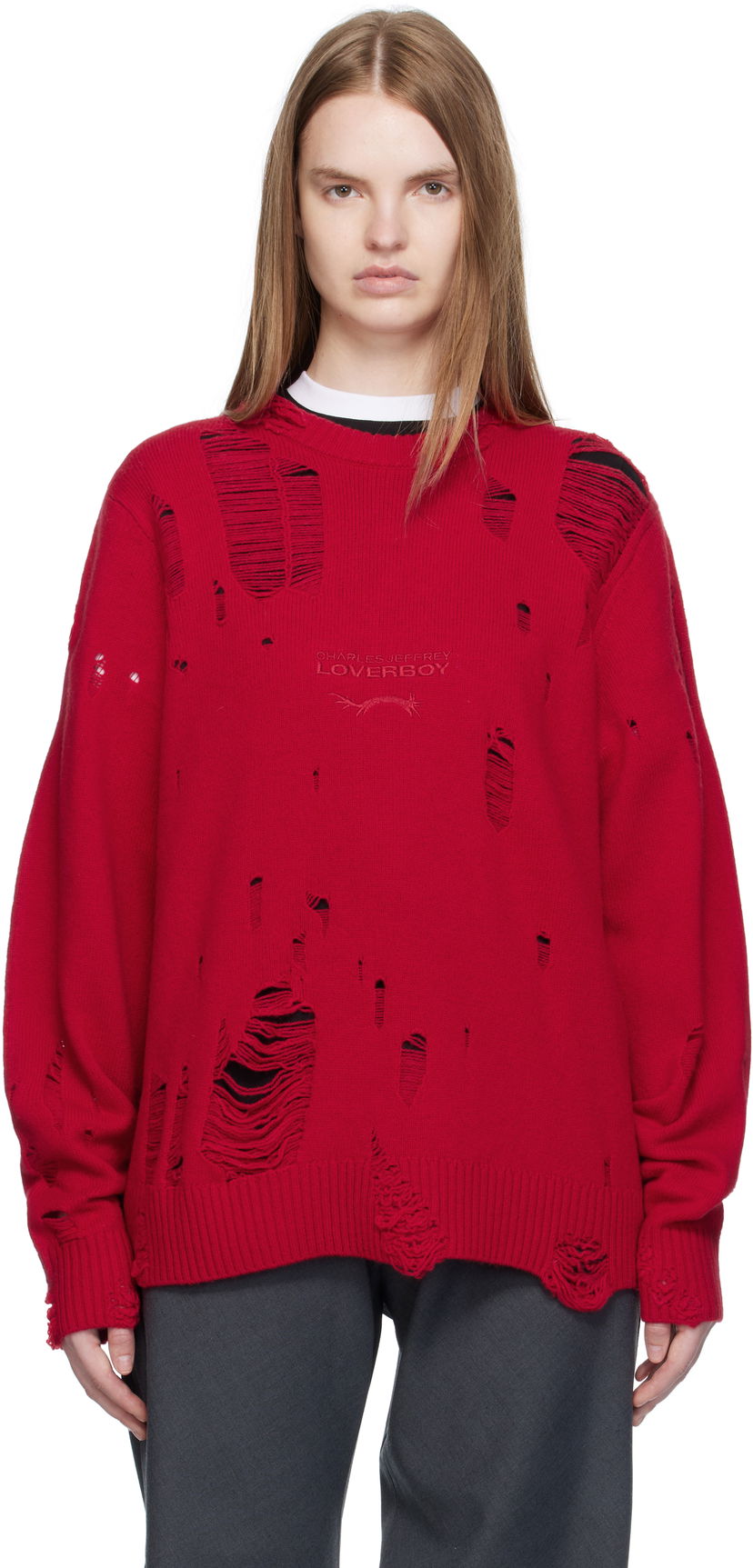 Cветр Charles Jeffrey Loverboy Charles Jeffrey LOVERBOY Distressed Logo Sweater Червоний | 52090102