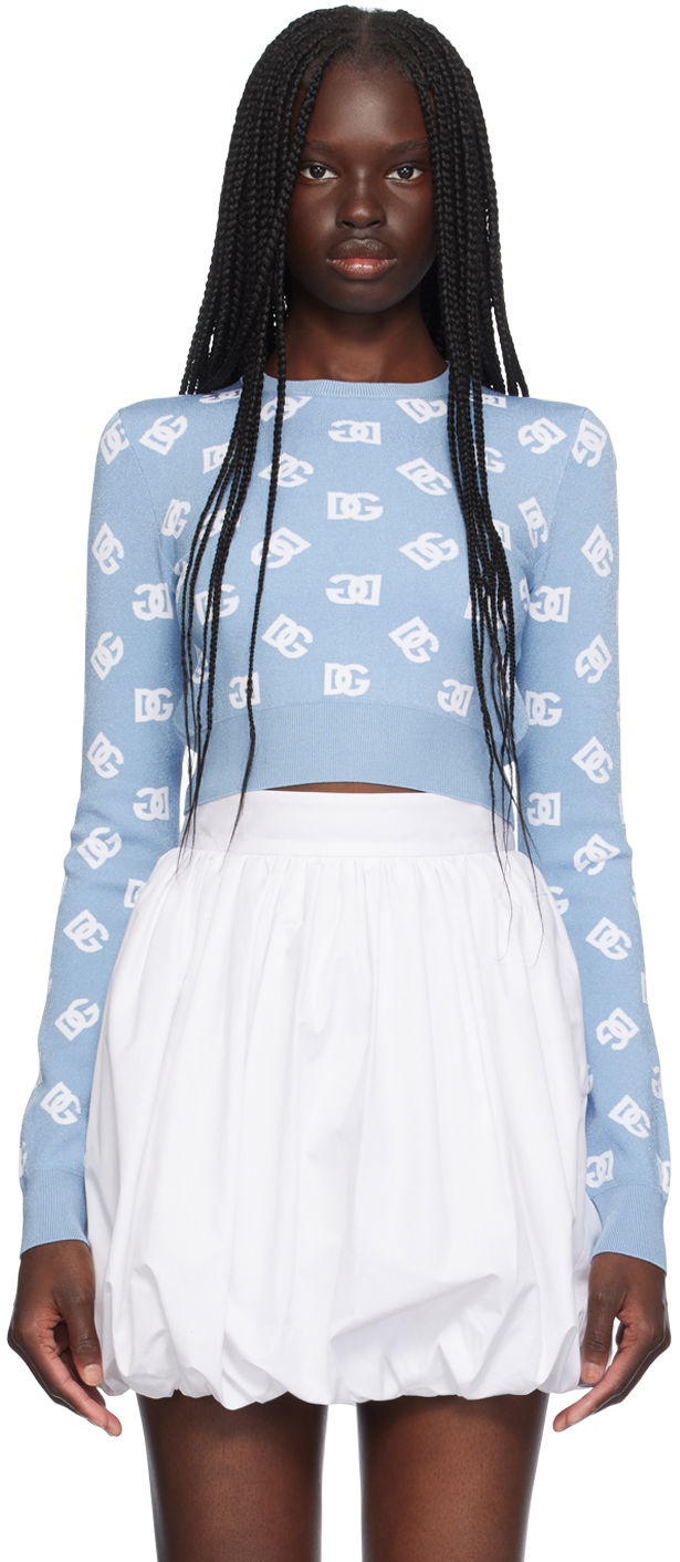 Cветр Dolce & Gabbana Dolce&Gabbana Cropped Jacquard Logo Sweater Синій | FXI12T JFMGT