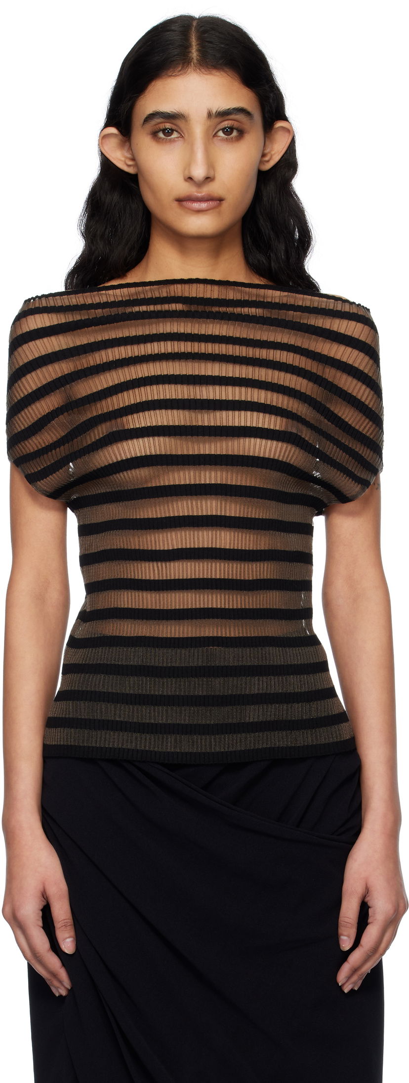 Футболка Jean Paul Gaultier Jean Paul Gaultier 'The Marinière' Striped Sheer Top чорний | 25/34-F-TO273-M088-00