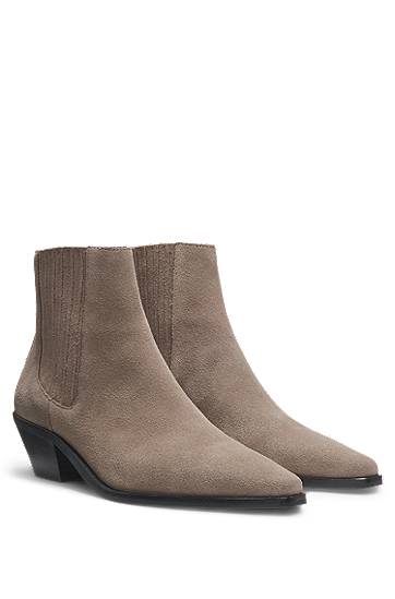 Пальто BOSS Suede Ankle Boots with Cuban Heel Сірий | 50548781