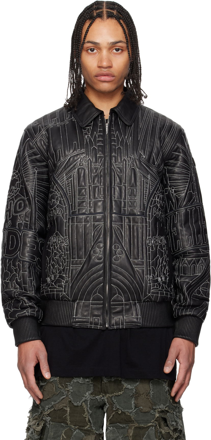 Куртка бомбер Who Decides War Who Decides War Pelle Pelle Edition Cathedral Leather Jacket чорний | 1131430002SS25