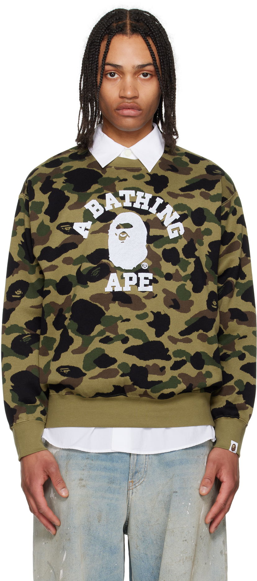 Cветр BAPE A Bathing Ape 1st Camo Jacquard College Sweatshirt Зелений | 001SWL301307M