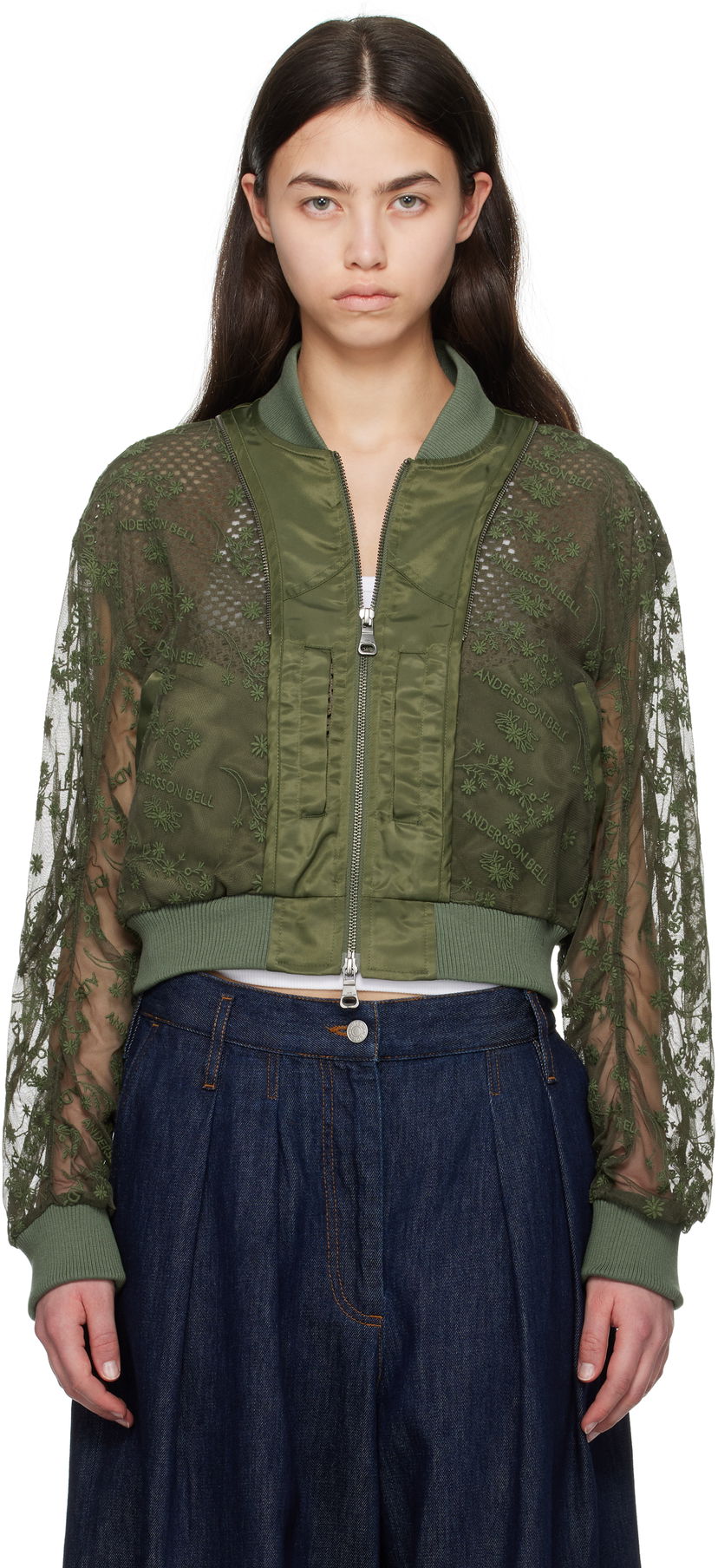 Куртка бомбер Andersson Bell Andersson Bell Layered Logo Lace Short Bomber Jacket Зелений | awa703w