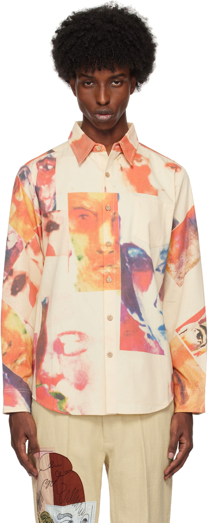 Сорочка KidSuper Collage Faces Button Up Shirt бежевий | AW24-LTP-04