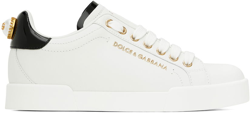 Кросівки та взуття Dolce & Gabbana White & Gold Portofino Sneakers білий | CK1602 AH506