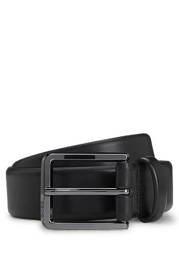 Ремені BOSS Italian-leather belt with polished gunmetal buckle чорний | 50537174