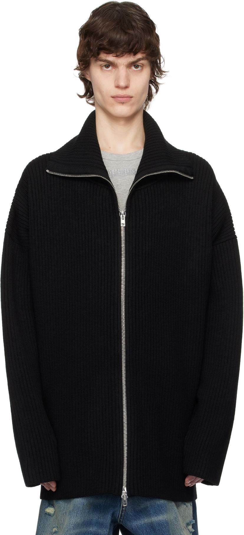 Cветр VETEMENTS VETEMENTS Zip-Up Ribbed Knit Sweater чорний | UA66KN170B