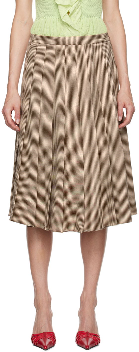 Спідниця GUIZIO Guizio Gibson Houndstooth Pleated Midi Skirt Коричневий | P24305W087