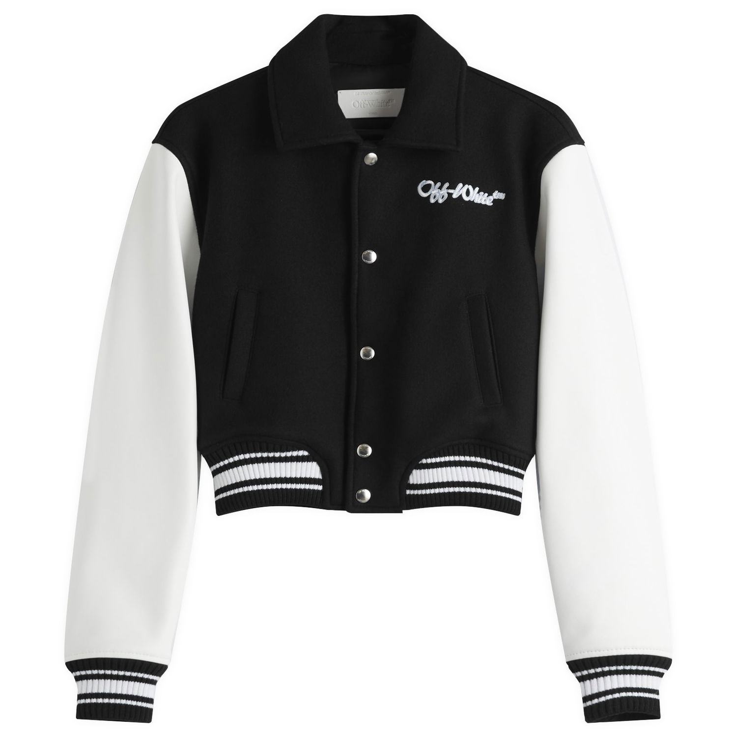 Куртка бомбер Off-White Off-White WO Simple Cropped Varsity Jacket, Size Small чорний | OWEK00DS25FAB0011001, 1