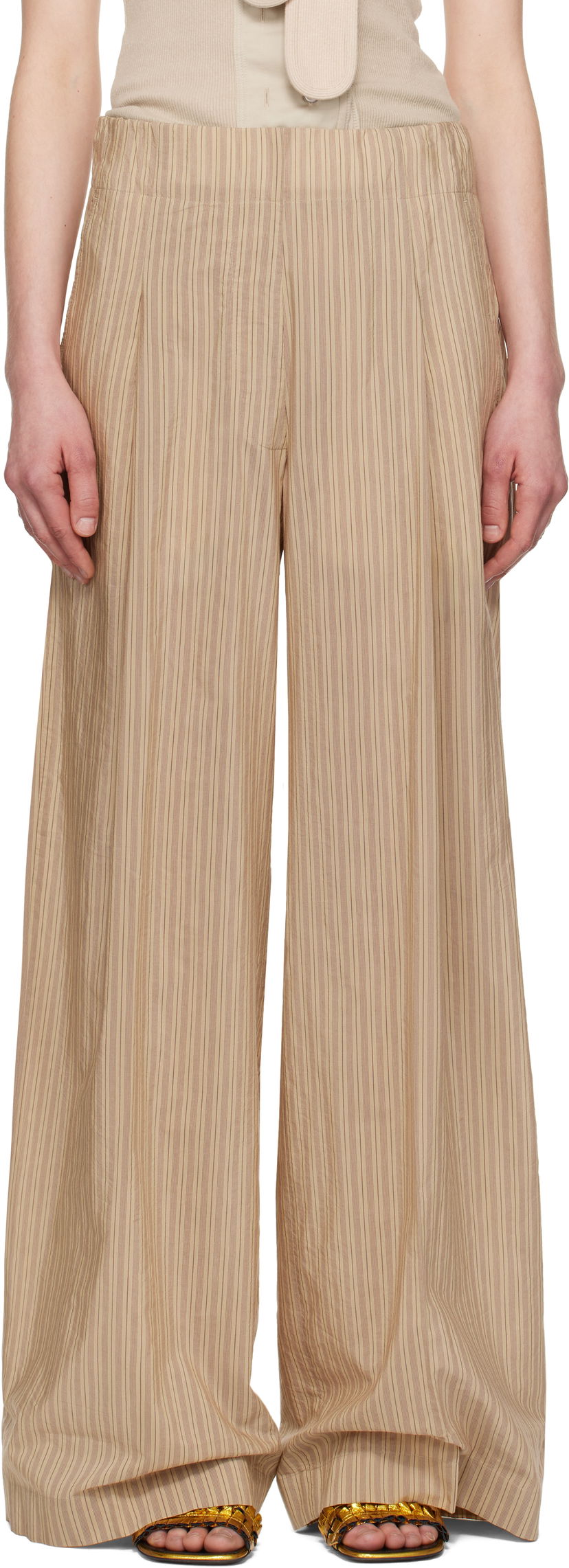Штани Dries Van Noten Dries Van Noten Striped Wide-Leg Trousers бежевий | 251-010909-1524