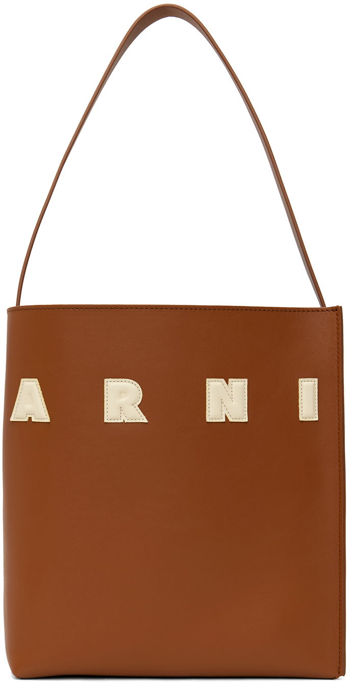 сумка-тоут Marni Small Leather Museo Patches Tote Коричневий | SHMP0111U0 P6483