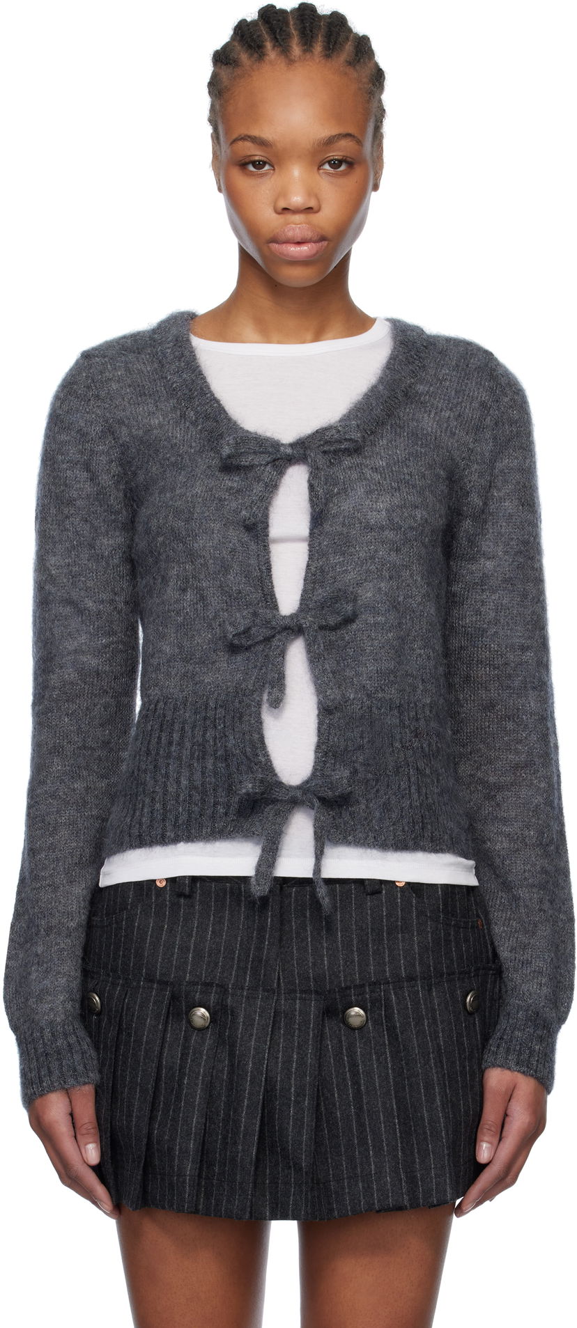 Cветр GANNI GANNI Light Mohair Tie Cardigan Сірий | K2411