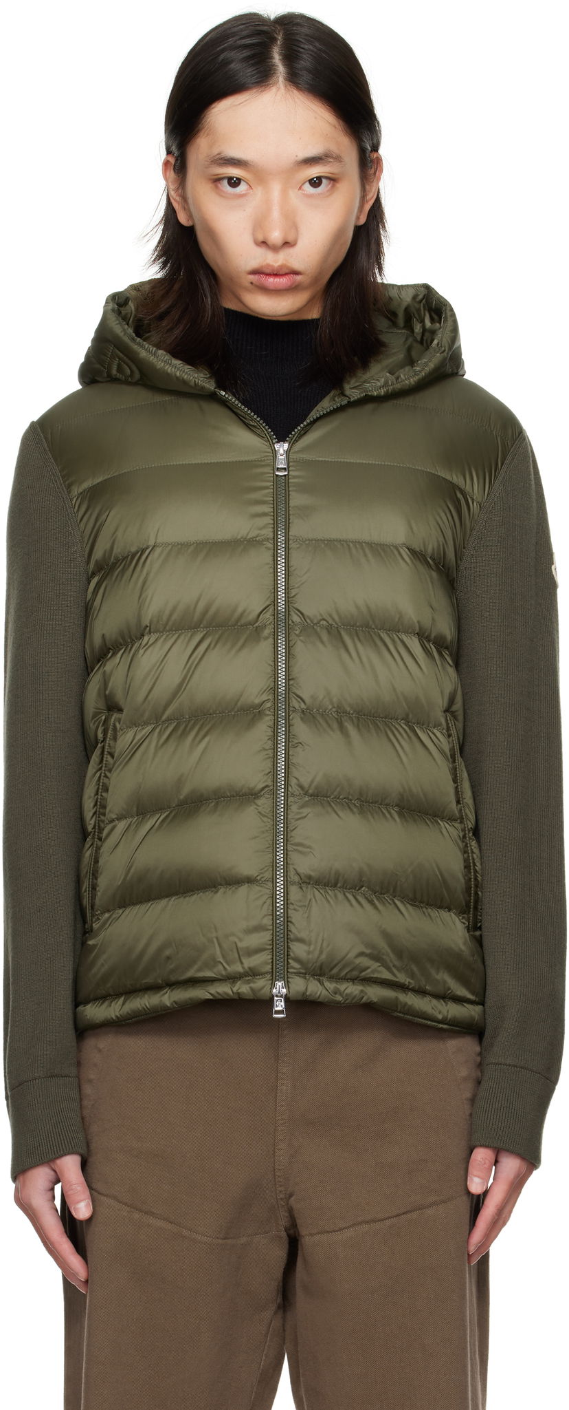 Пуховик Moncler Moncler Padded Wool Zip-Up Down Hoodie Зелений | K20919B00006M1131