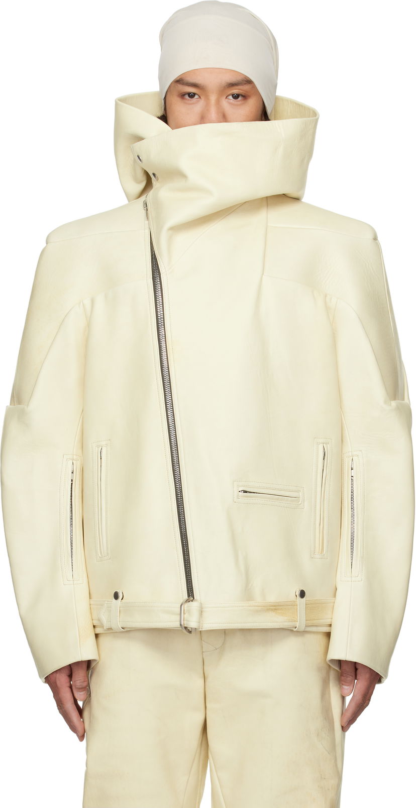 Куртка Rick Owens Rick Owens Hollywood Hooded Stooges Leather Jacket білий | RR01E5704 LBH