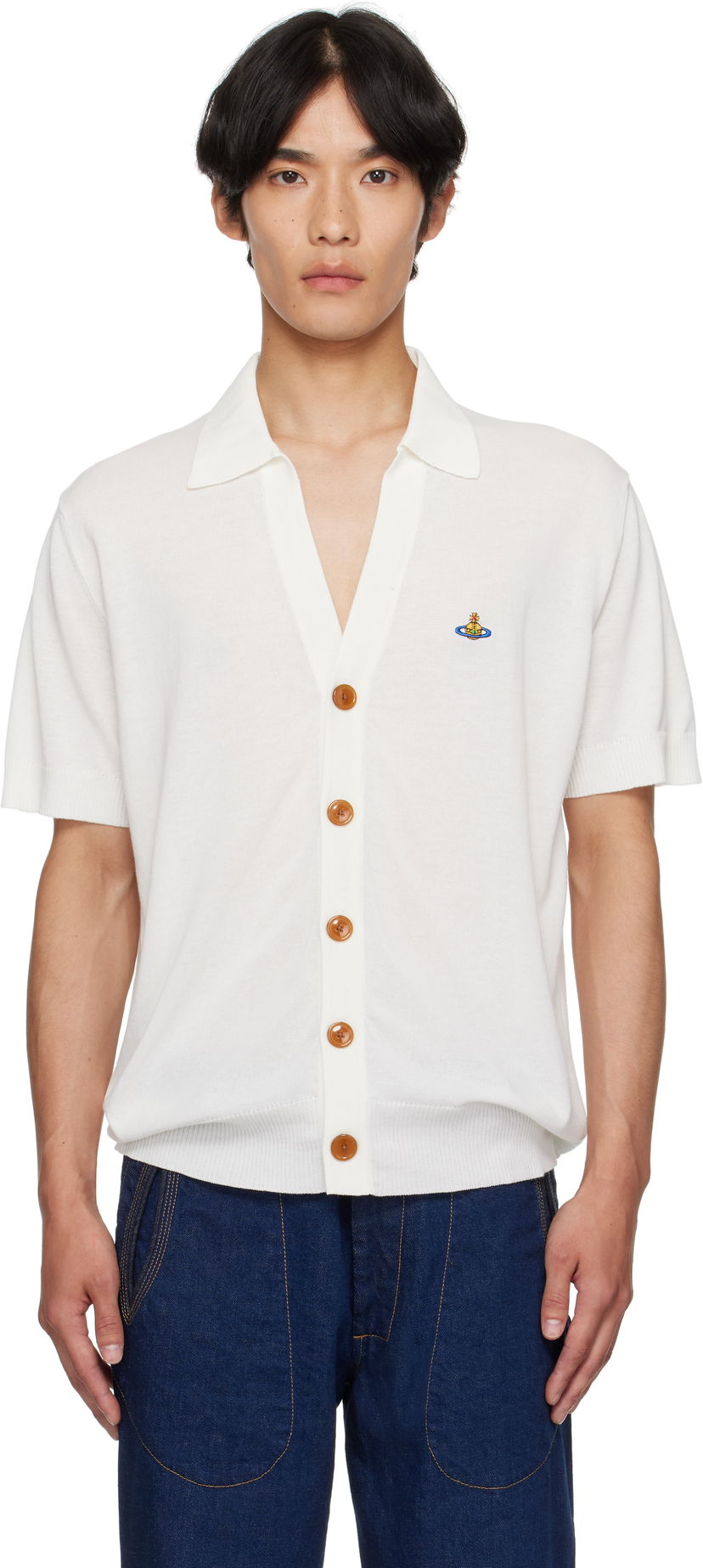 Cветр Vivienne Westwood Vivienne Westwood Cotton Polo Cardigan білий | 2701001D-Y003F-