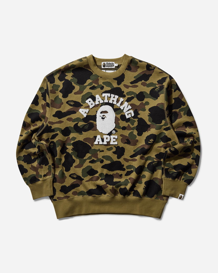 Cветр BAPE 1st Camo Jacquard College Crewneck Sweatshirt Зелений | 1L30113307 GREEN
