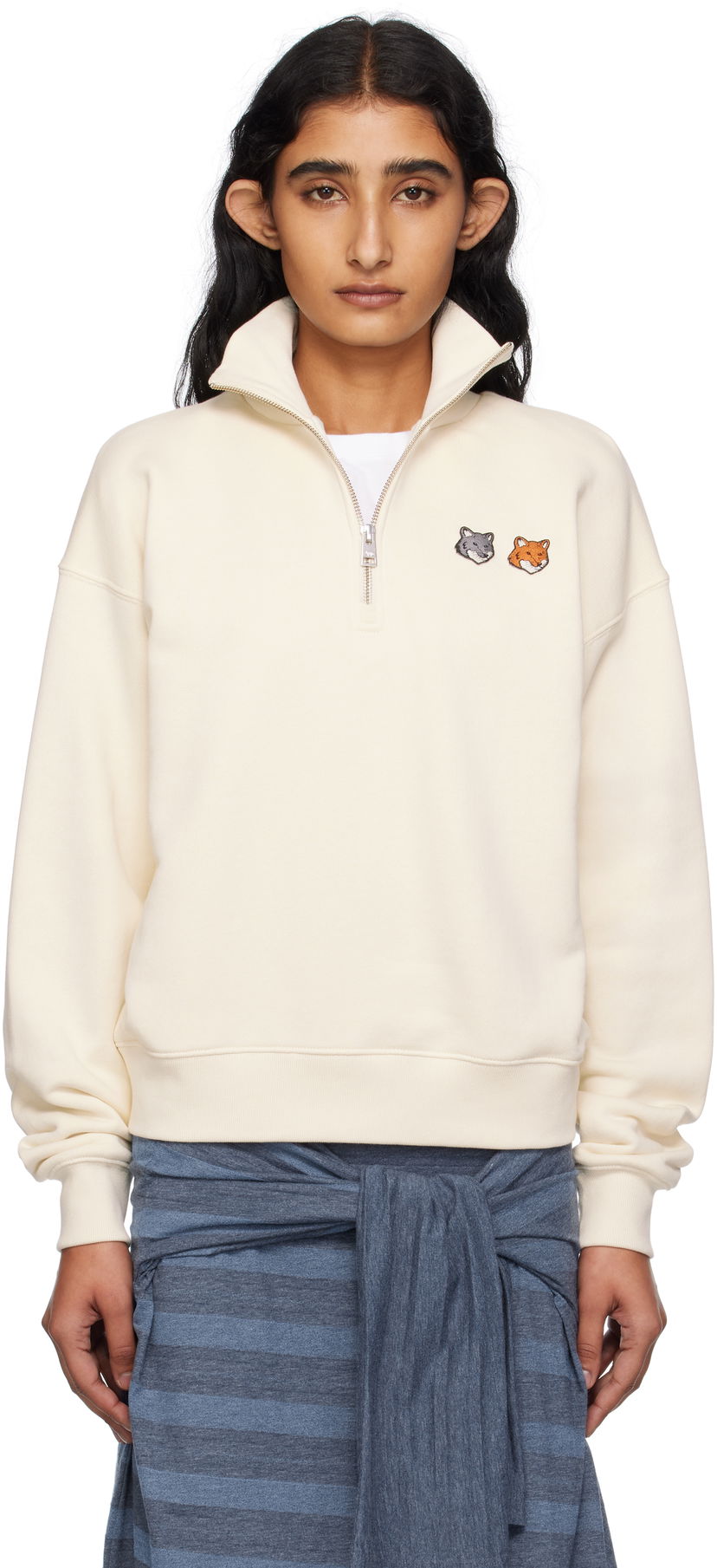 Світшоти MAISON KITSUNÉ Maison Kitsuné Double Fox Head Half Zip Sweatshirt бежевий | OW211CFKM0321