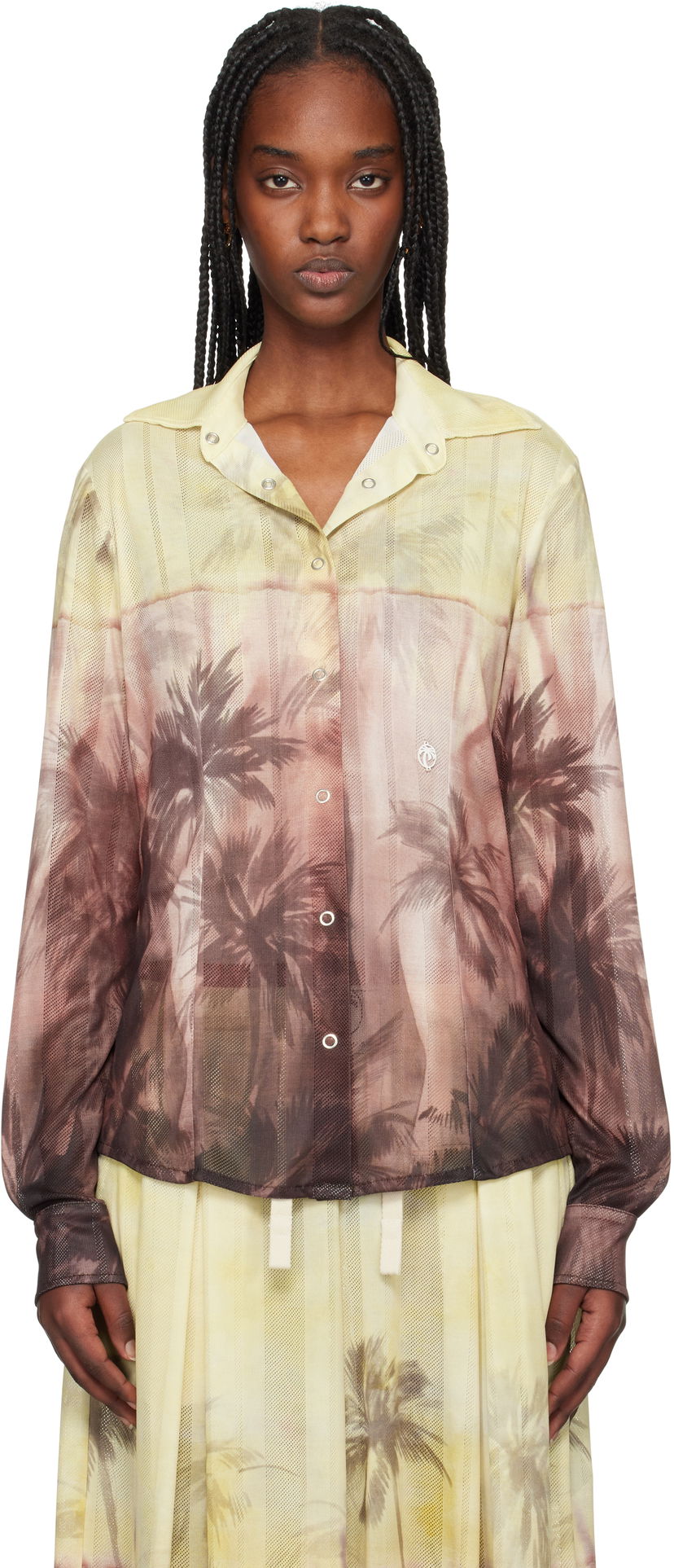 Сорочка Palm Angels Palm Angels Sunset Palms Button-Down Shirt Жовтий | PWGE024S25FAB0012010