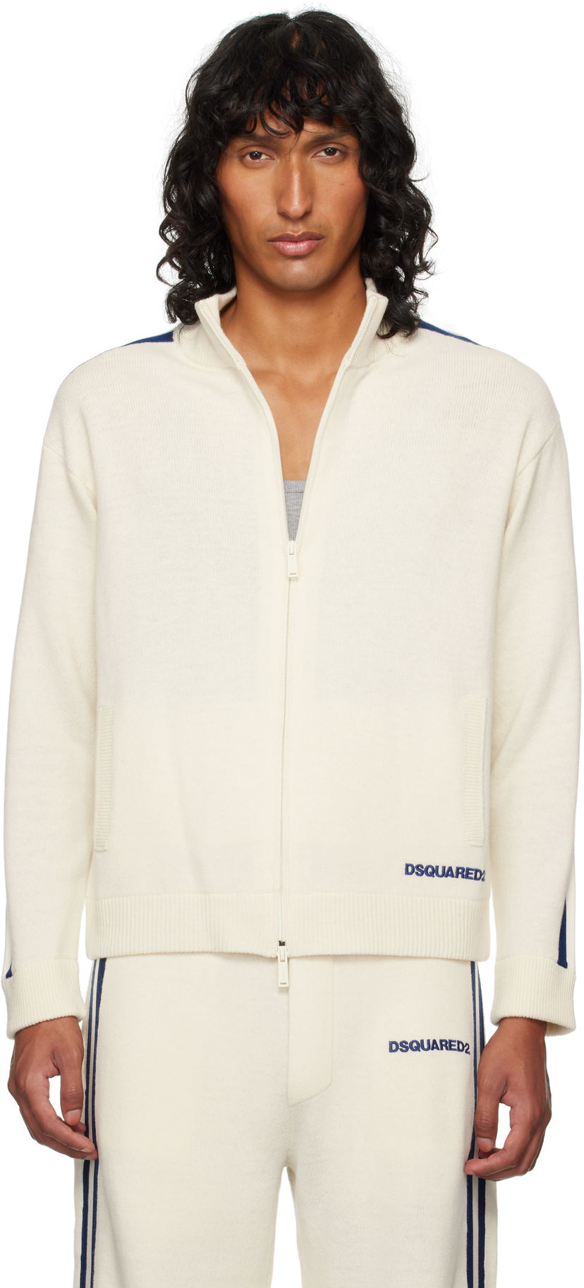 Cветр DSQUARED2 Dsquared2 Zip-Up Knit Sweater білий | S74HA1437_D13051