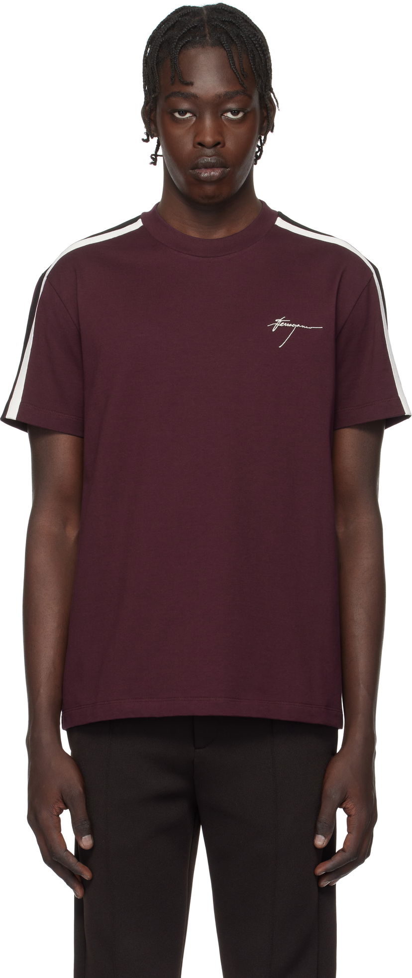 Футболка FERRAGAMO Ferragamo Contrasting Stripe T-Shirt Бордовий | 781307