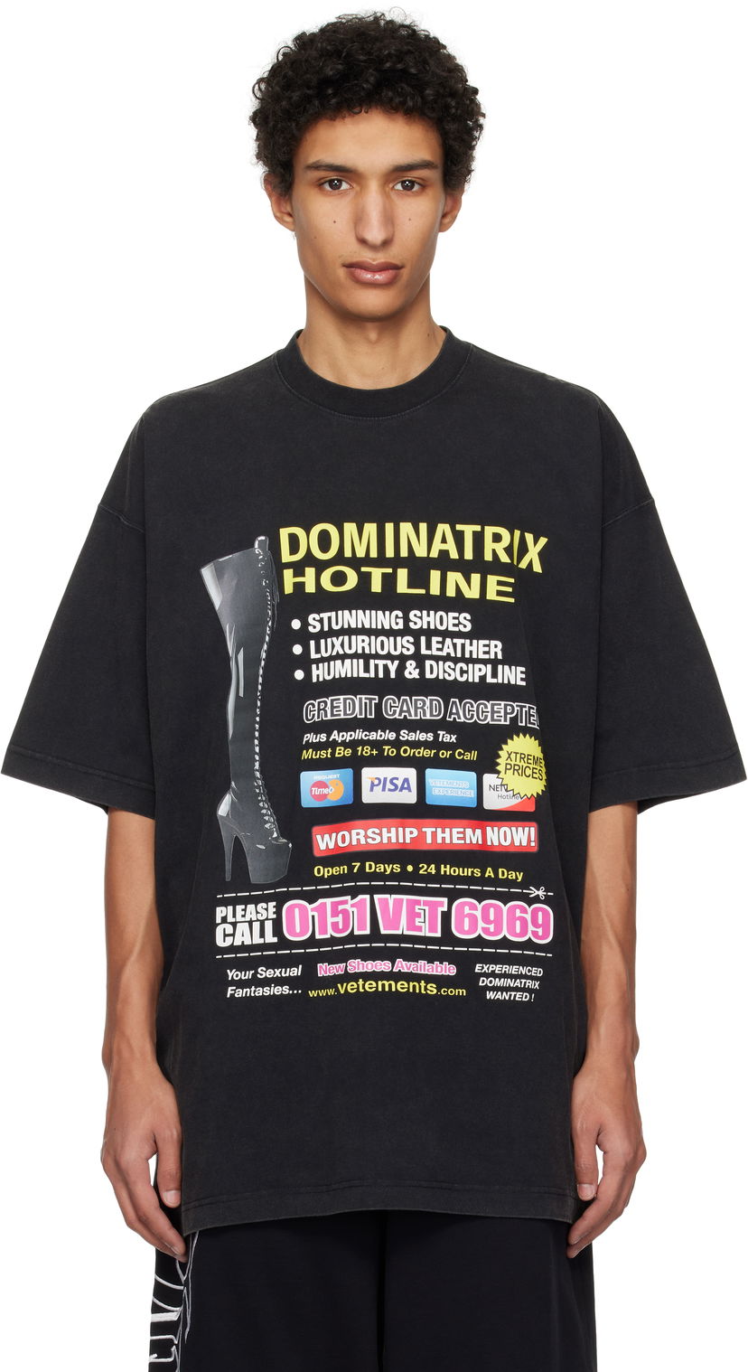 Футболка VETEMENTS Vetements Oversized 'Dominatrix Hotline' T-Shirt чорний | UA66TR740B