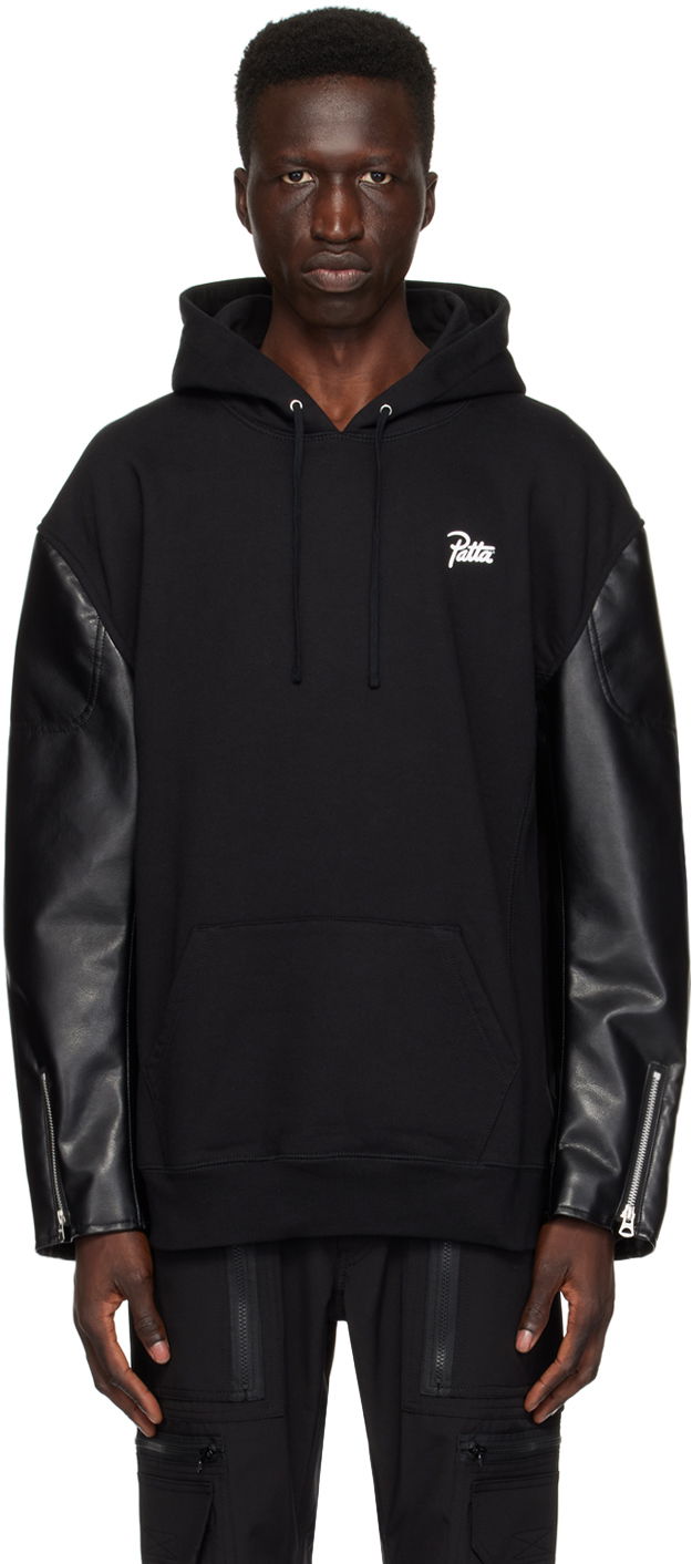 Світшоти Junya Watanabe Faux-Leather Sleeve Hoodie чорний | WM-T904-100