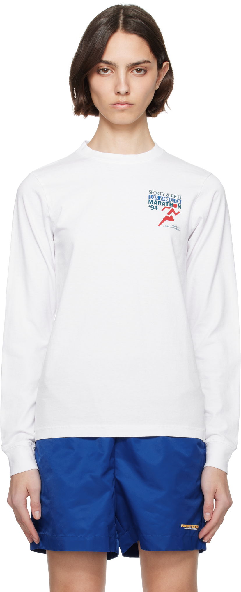 Футболка Sporty & Rich Sporty & Rich 'LA Marathon' Long Sleeve T-Shirt білий | TO059622171WH01