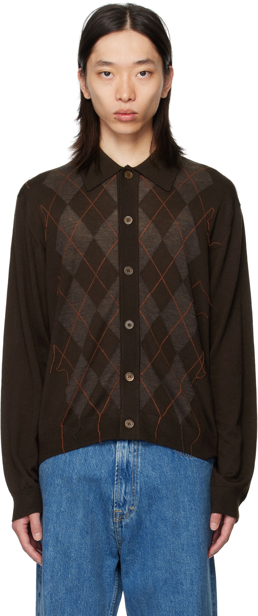 Cветр OUR LEGACY Our Legacy Evening Argyle Cardigan Коричневий | M4253EP