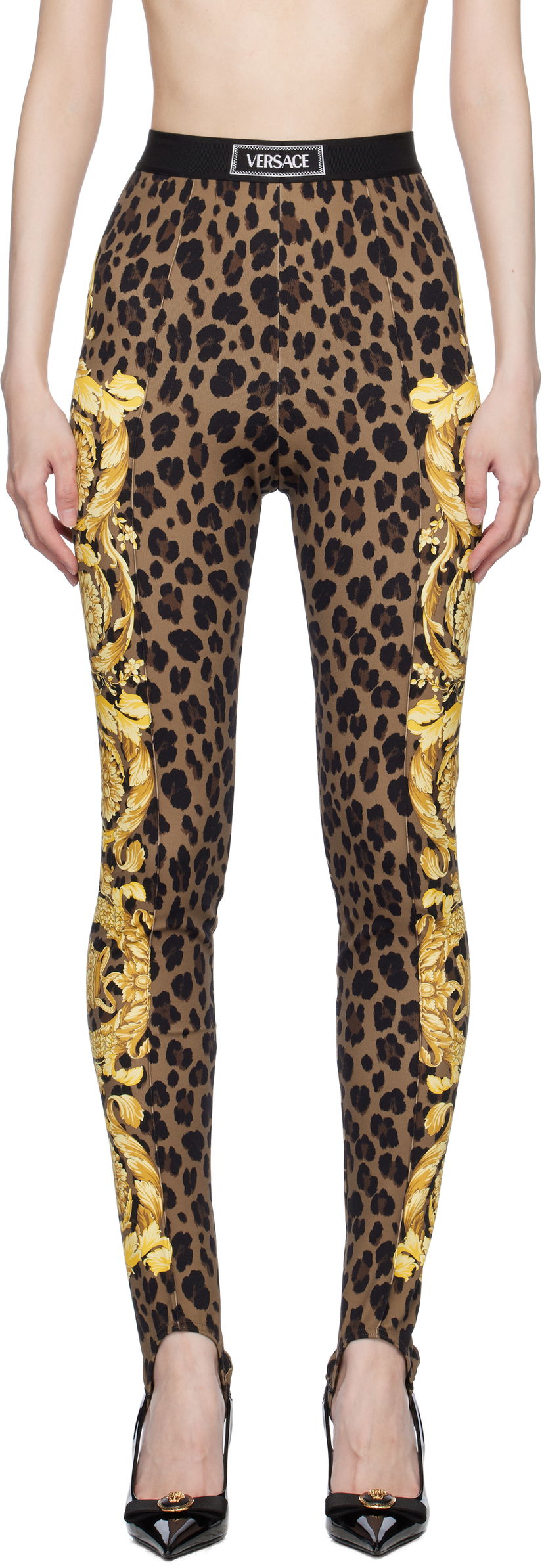 Легінси Versace Stirrup Leggings With Baroque Print Коричневий | 1015879_1A12087_5N440