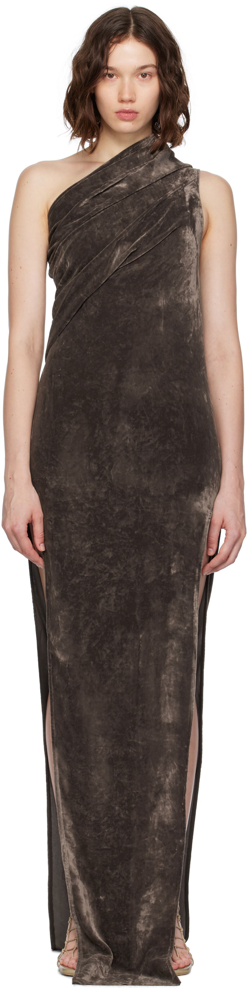 плаття Rick Owens Rick Owens Athena Arrowhead One-Shoulder Maxi Dress Коричневий | RP02E4509 V