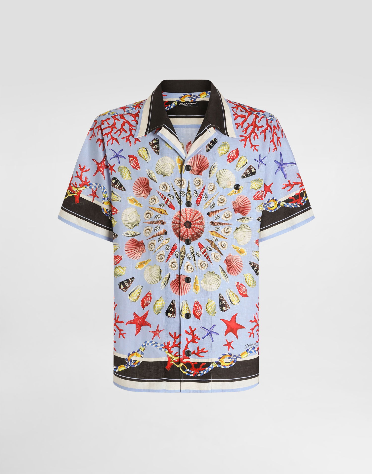Сорочка Dolce & Gabbana Dolce & Gabbana Linen Canvas Shirt with Shell Print Синій | G5JH9TFP4NRHC5PJ, 0