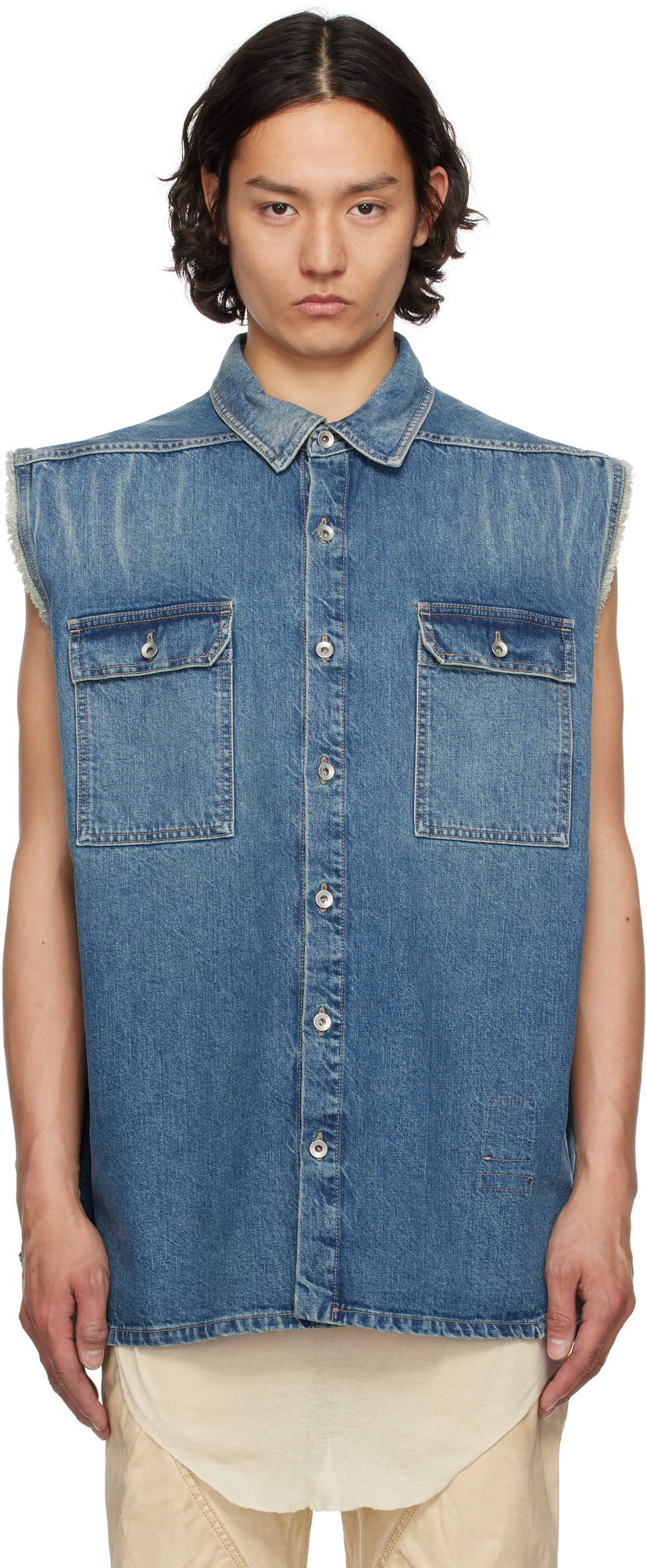 Сорочка Rick Owens Rick Owens DRKSHDW Hollywood Jumbo Denim Sleeveless Overshirt Синій | DU01E3764 DWB
