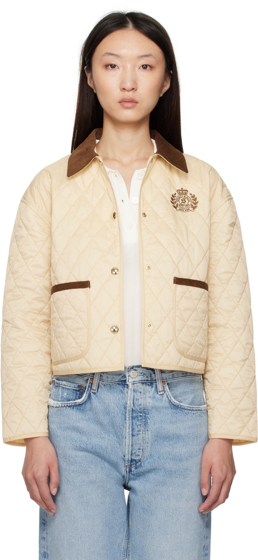 Куртка Sporty & Rich Sporty & Rich H&W Crest Cropped Quilted Jacket бежевий | OW027620241CR01