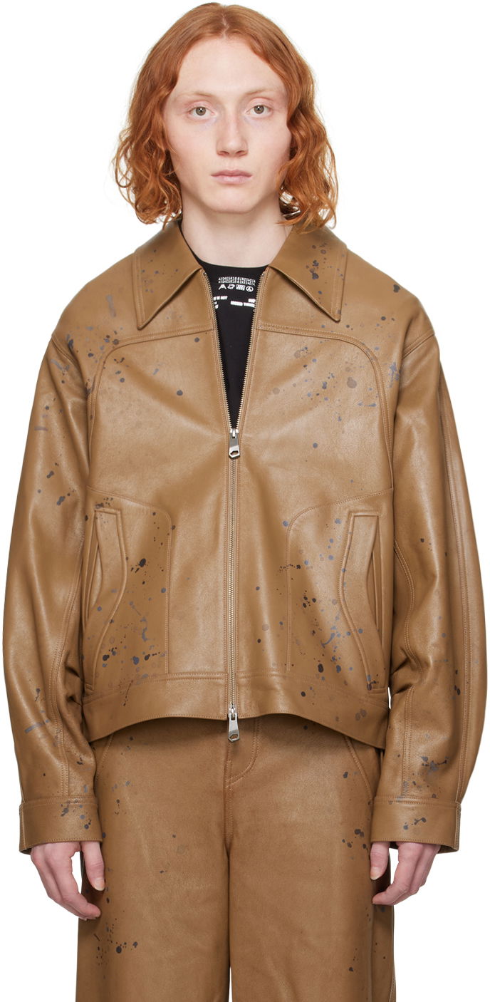 Куртка ADER ERROR Paint Splatter Cropped Leather Jacket Коричневий | BN01SSJK0101BR