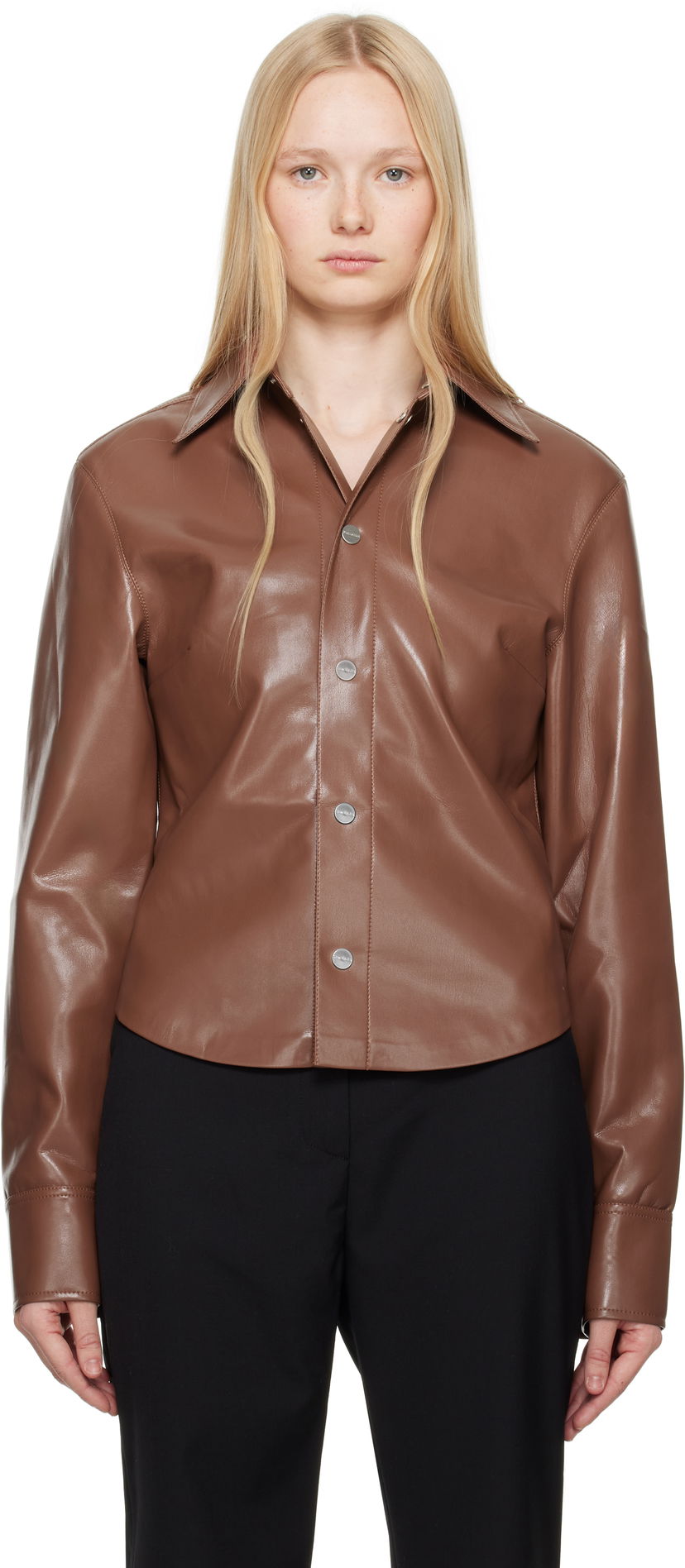 Сорочка Nanushka Nanushka Bogna Vegan Leather Shirt Коричневий | NW25SSJK21275
