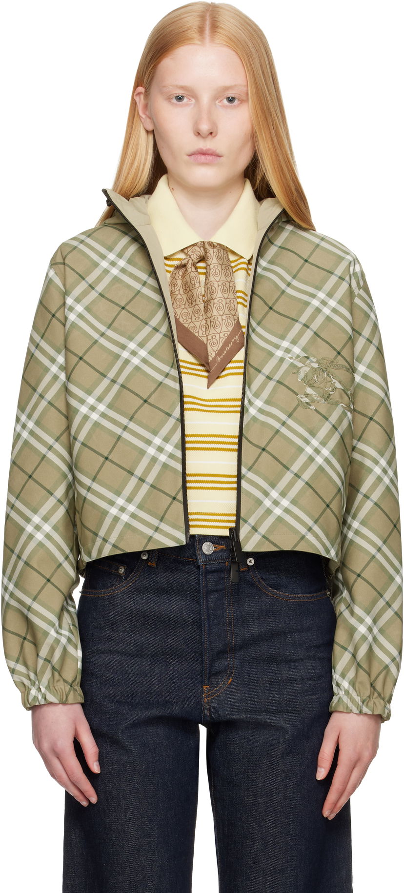 Вітровка Burberry Burberry Cropped Check Reversible Hoodie Зелений | 8105850